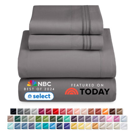 Queen Bed Sheet Sets, 1800 Series 4 Piece Deep Pocket Sheets Bedding Set, Luxury Soft Microfiber Gray Sheet Sets