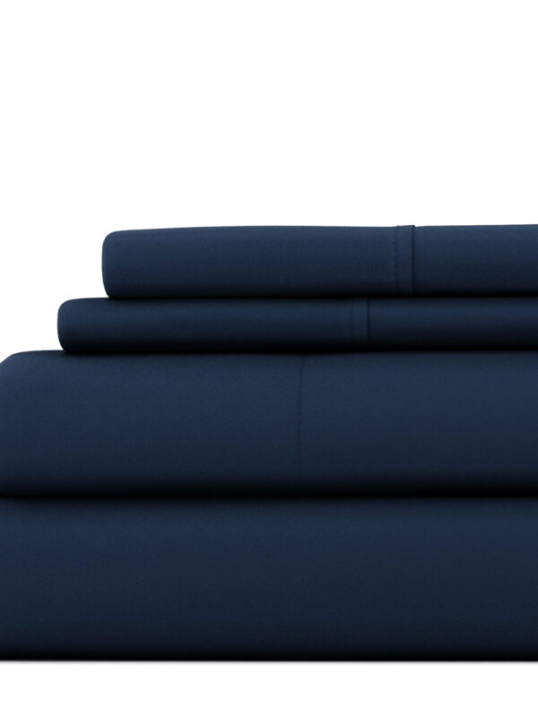 Linens 4 Piece Solid Microfiber Bed Sheet Set, Navy, Twin
